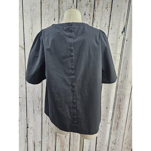 MARELLA Women's L Black Cotton Blend Button Short Sleeve Blouse Top Shirt EUC - Picture 3 of 5